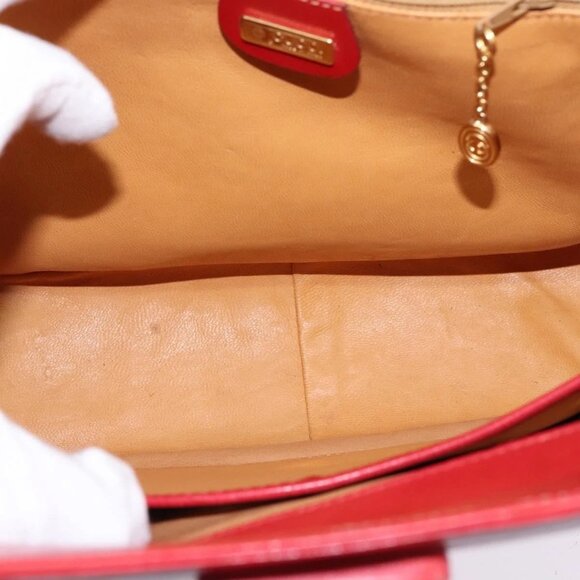 GUCCI Bamboo Shoulder Bag Leather Red Gold Auth 145209 - Picture 11 of 16
